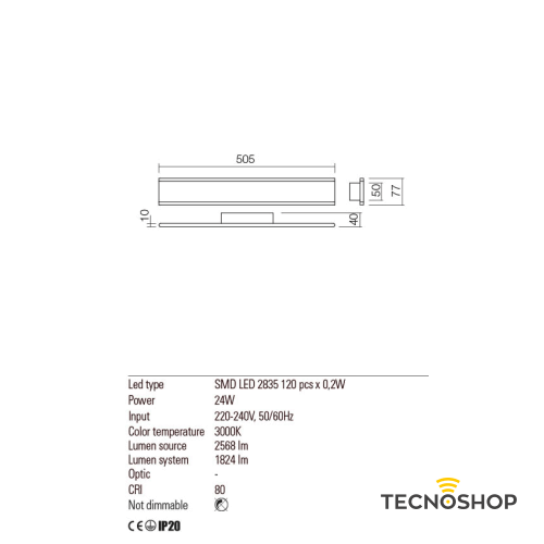 REDO APPLIQUE RAIL 24W 3000K 2568LM 50CM BIANCO - immagine 3