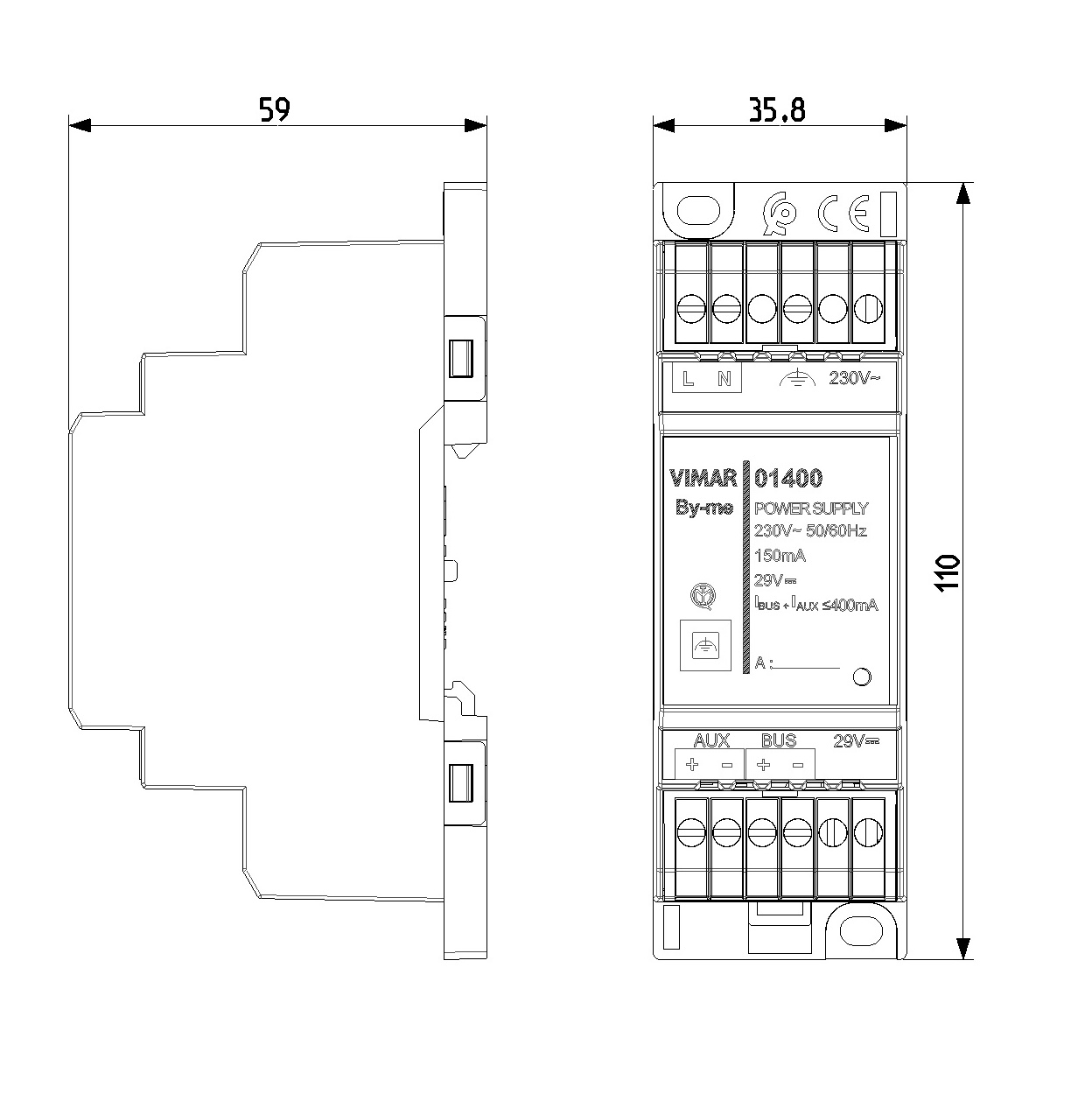 VIMAR 01400 ALIMENTATORE 230V~ 29Vdc 400mA - immagine 5