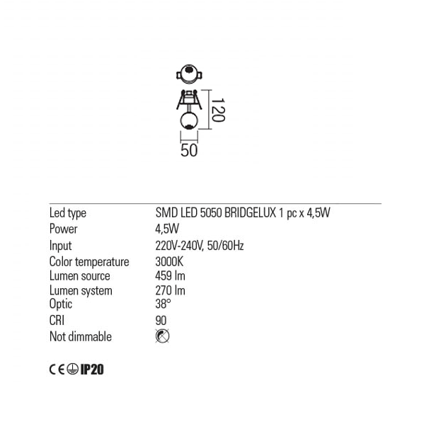 REDO FARETTO INCASSO LED OBO 4,5W 3000K BIANCO SABBIATO - immagine 2