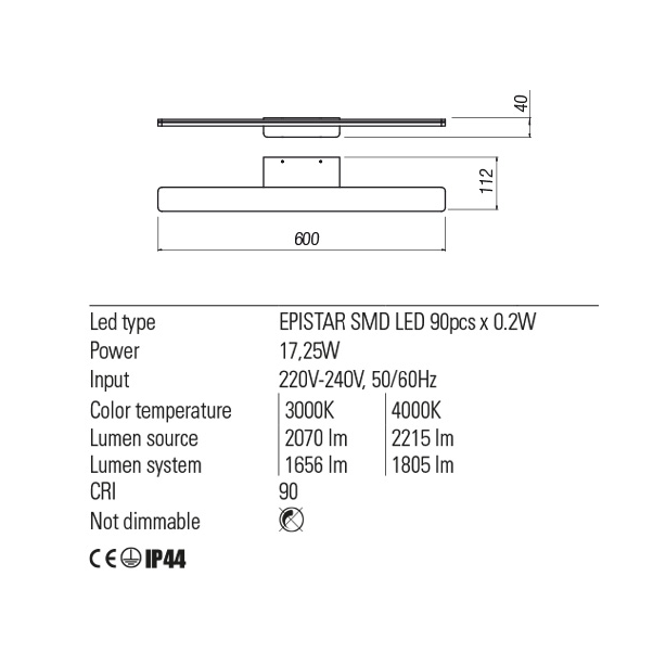 REDO APPLIQUE LED "BARRIO" 17,25W 60cm 4000K BIANCO SABBIATO - immagine 2