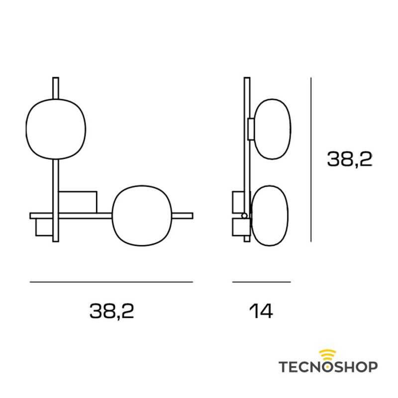 MILOOX APPLIQUE "LINGOTTO" 2xG9 38,2cm NERO/ORO CON SFERE VETRO OPALE - immagine 6
