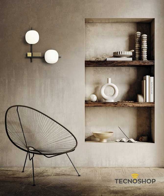 MILOOX APPLIQUE "LINGOTTO" 2xG9 38,2cm NERO/ORO CON SFERE VETRO OPALE - immagine 3