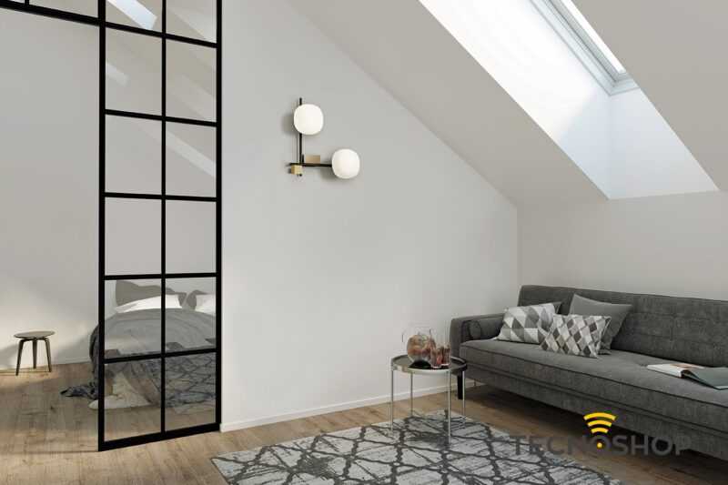 MILOOX APPLIQUE "LINGOTTO" 2xG9 38,2cm NERO/ORO CON SFERE VETRO OPALE - immagine 4