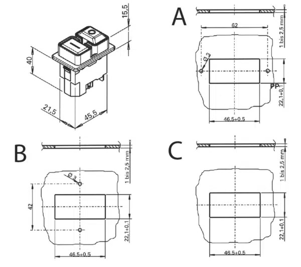 INTERRUTTORE BIPOLARE 16A CON BOBINA DI MINIMA - immagine 2