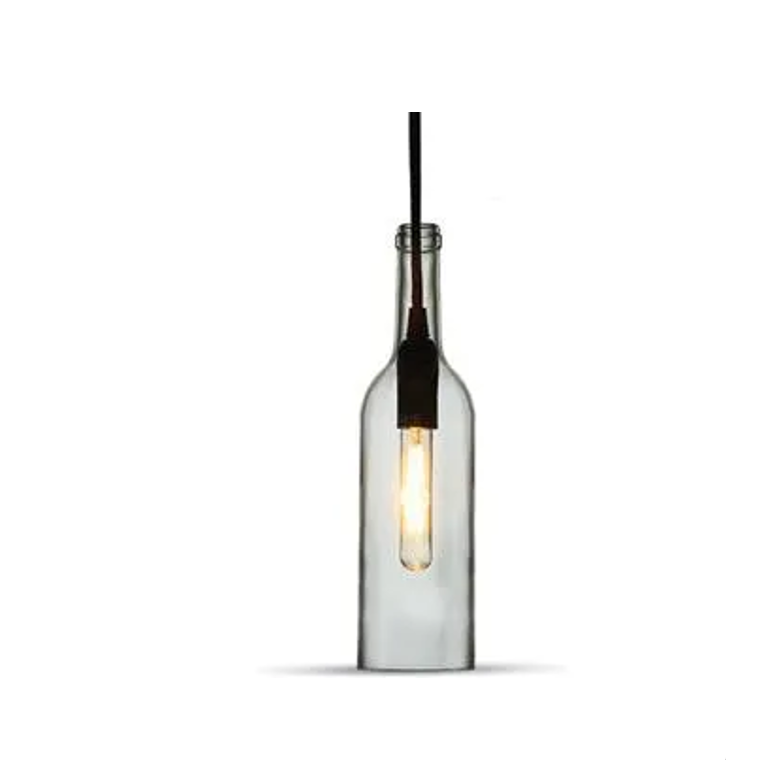 SOSPENSIONE IN VETRO TRASPARENTE A FORMA DI BOTTIGLIA CON PORTALAMPADA E14 - immagine 2