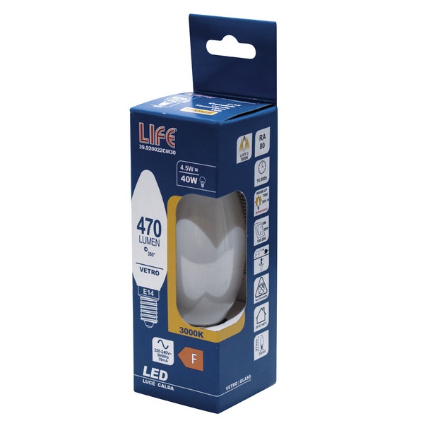LIFE LAMPADA LED CANDELA FILAMENTO MILKY E14 4,5W 3000K 470LM - immagine 3