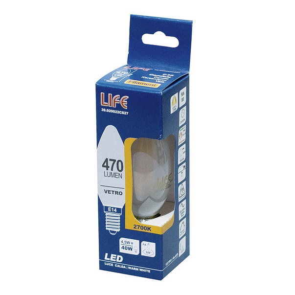 LIFE LAMPADA LED CANDELA FILAMENTO FROST E14 4,5W 2700K 470LM - immagine 2