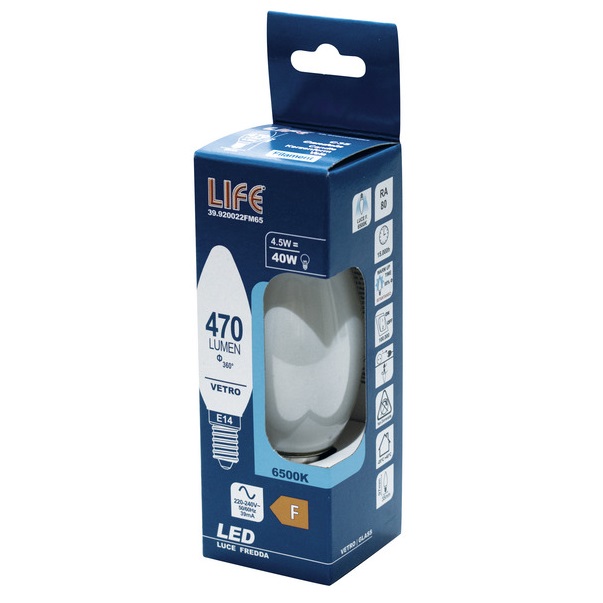 LIFE LAMPADA LED CANDELA FILAMENTO MILKY E14 4,5W 6500K 470LM - immagine 3