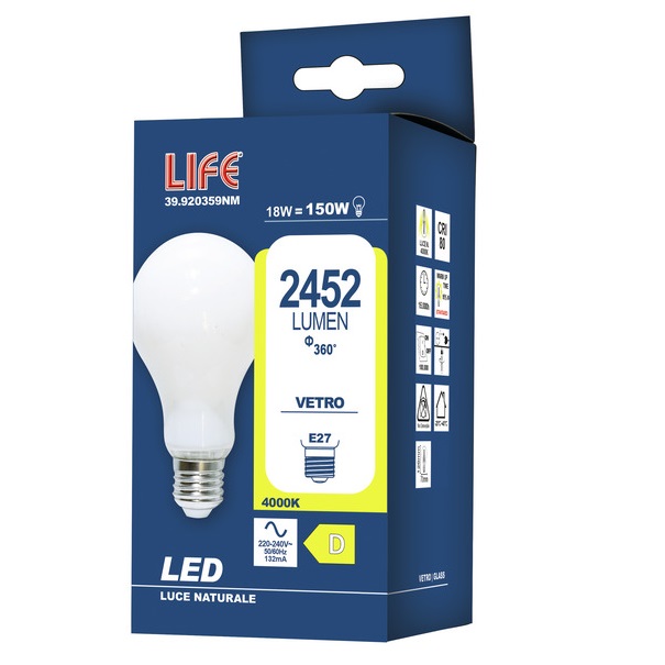 LIFE LAMPADA LED FILAMENTO MILKY E27 18W 4000K 2452LM - immagine 3