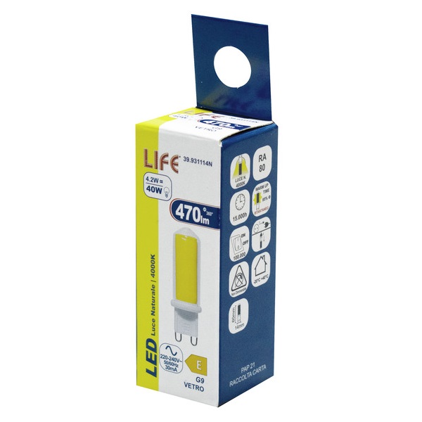 LIFE LAMPADA LED CORPO IN VETRO G9 4,2W 4000K 470lm - immagine 2