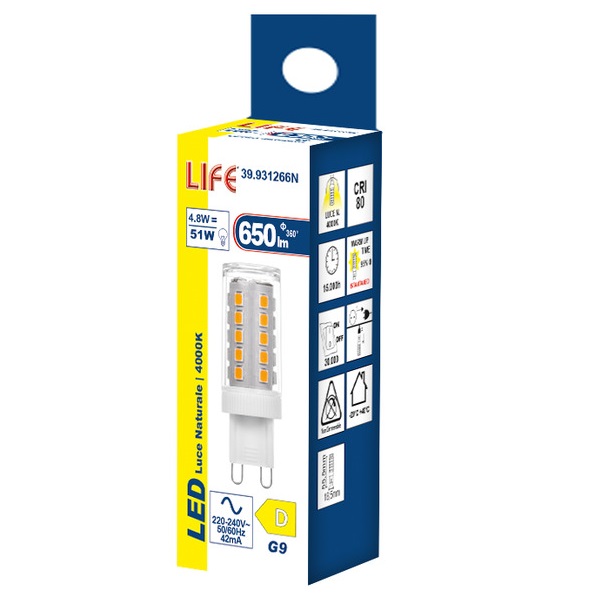 LIFE LAMPADA LED ATTACCO G9 4,8W 4000K 650lm - immagine 2