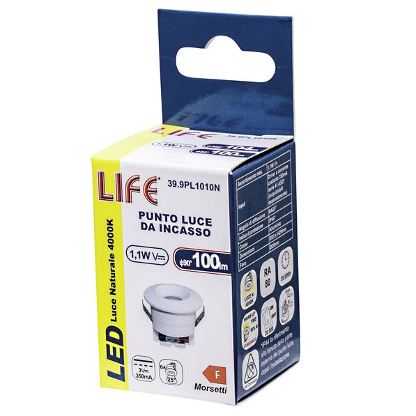 LIFE PUNTO LUCE LED INCASSO PER MENSLOLE 1,1W 4000K - immagine 3