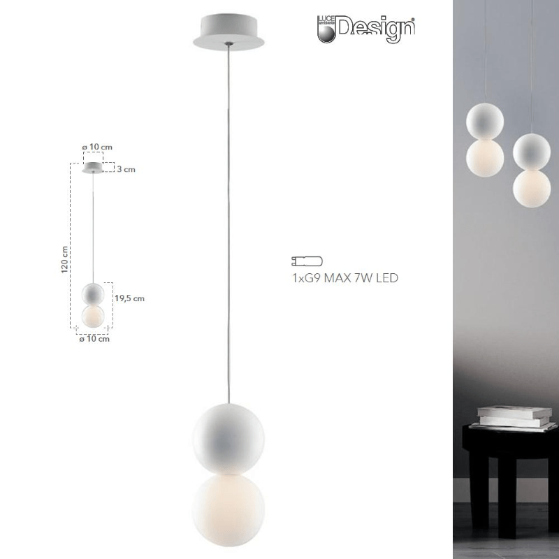 INTEC SOSPENSIONE "KISS" IN GESSO 1xG9 BIANCA CON DIFFUSORE IN VETRO - immagine 5