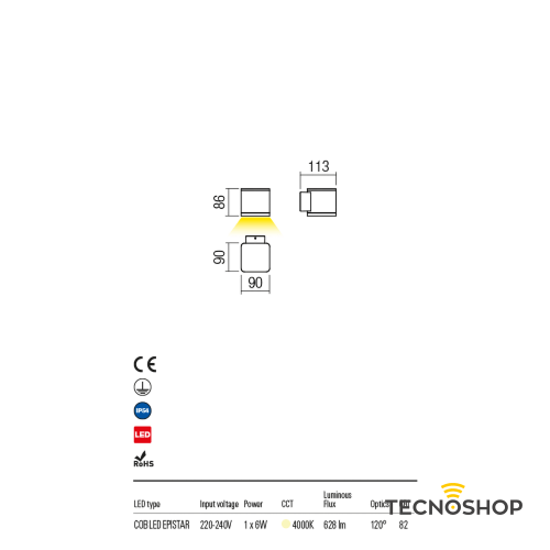 REDO BETA APPLIQUE DA ESTERNO LED MONODIREZIONALE 6W 4000K MARRONE - immagine 2