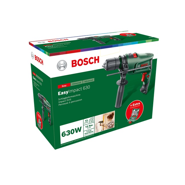 BOSCH TRAPANO IN VALIGETTA 630W 230V CON SET PUNTE DA 33 PEZZI - immagine 2