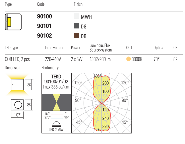 REDO APPLIQUE LED "TEKO" UP/DOWN 2X6W 3000K IP65 GRIGIO - immagine 2
