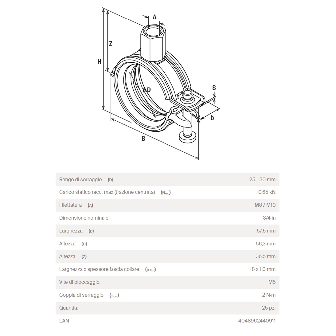 FISCHER COLLARE ISOLATO DA 25-30mm M8/10 A CHIUSURA RAPIDA - immagine 5