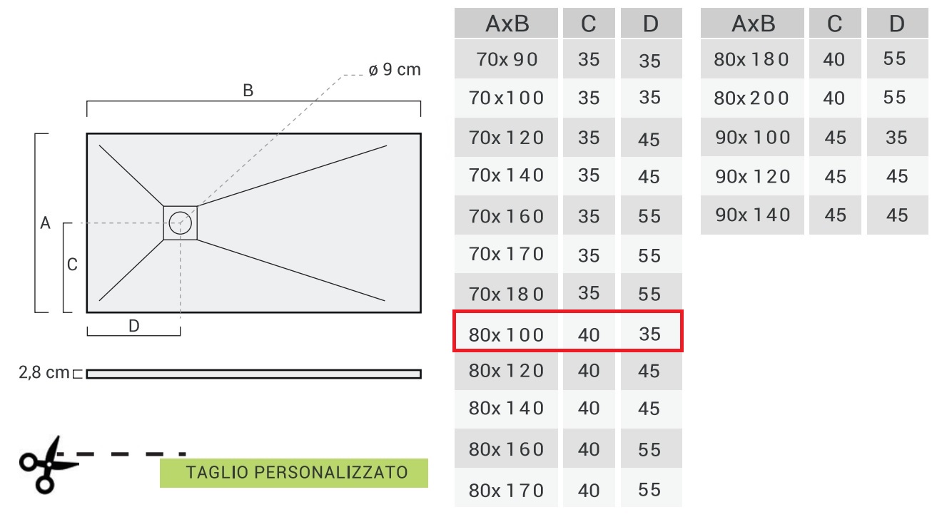 PIATTO DOCCIA RETTANGOLARE 80x100cm IN MARMORESINA BIANCO MODELLO STONE FREE H.2,8mm - immagine 3