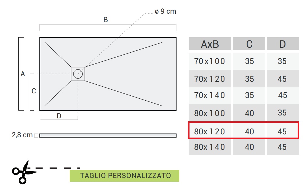 PIATTO DOCCIA RETTANGOLARE 80x120cm IN MARMORESINA GRAFITE MODELLO STONE FREE H.2,8mm - immagine 3