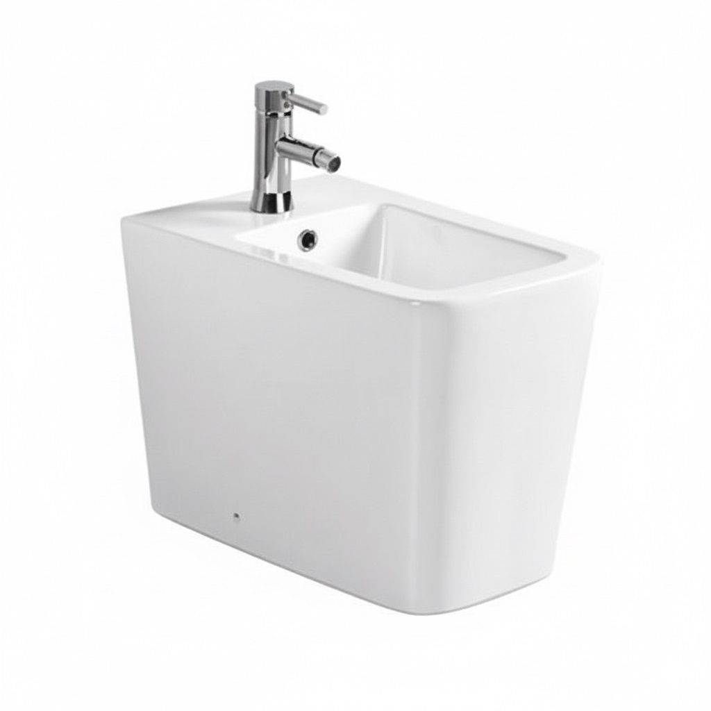 BIDET A TERRA FILO PARETE IN CERAMICA BIANCA SERIE PLUMA - immagine 2