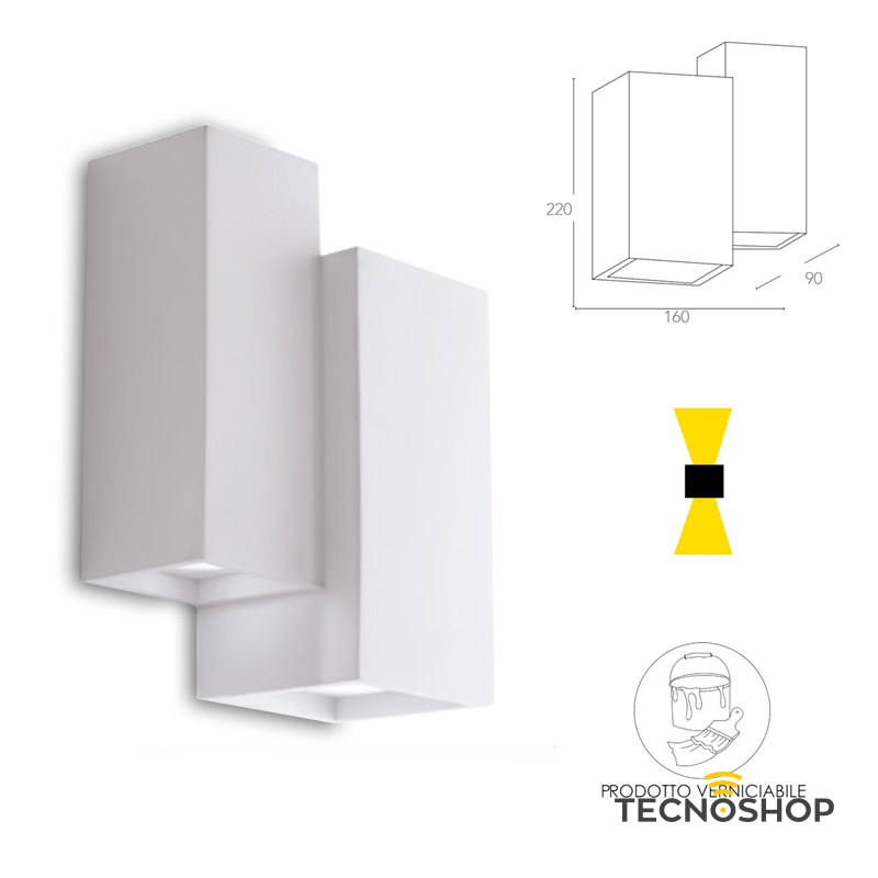 INTEC APPLIQUE A PARETE “FOSTER” 4xGU10 IN GESSO BIANCO - immagine 2