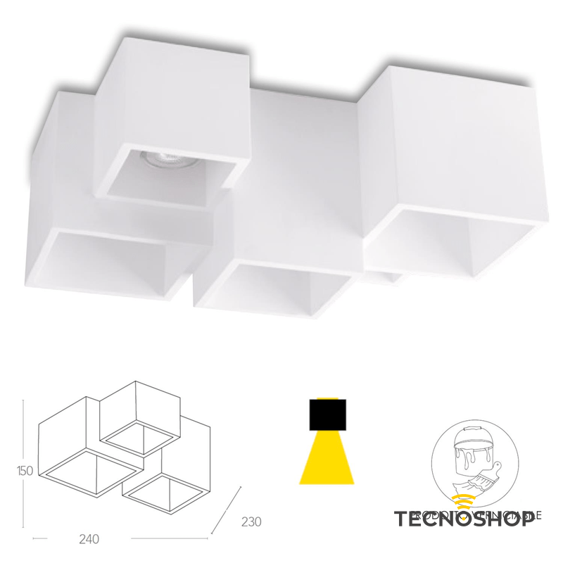 INTEC PLAFONE QUADRATO “FOSTER” 5xGU10 IN GESSO BIANCO - immagine 3