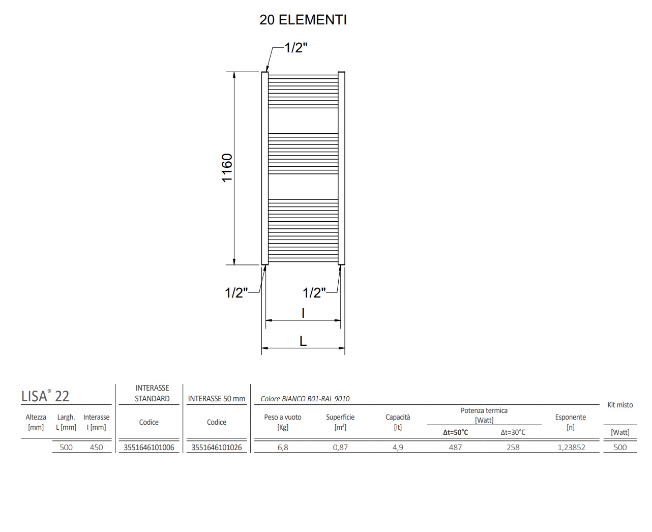 CORDIVARI SCALDASALVIETTE LISA22 BIANCO 1160x500 INT.45 - immagine 3