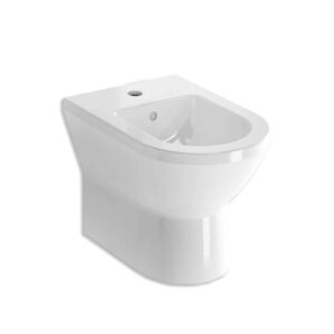 BIDET A TERRA FILO PARETE IN CERAMICA BIANCA SERIE MIA ROUND