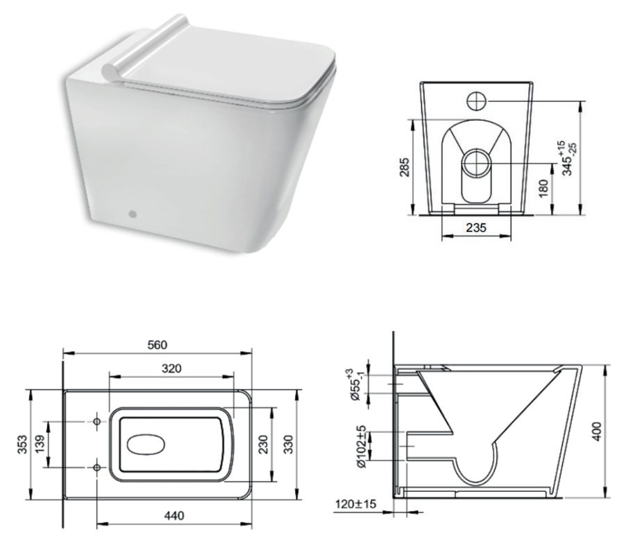 VASO WC A TERRA FILO PARETE IN CERAMICA BIANCA SERIE PLUMA SENZA BRIDA - immagine 3