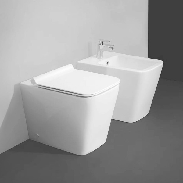VASO WC A TERRA FILO PARETE IN CERAMICA BIANCA SERIE PLUMA SENZA BRIDA - immagine 2