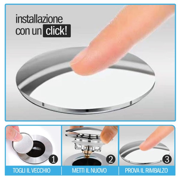 AMBRA TAPPO PILETTA CLICK CLACK PUFFOMAX CROMATO - immagine 3