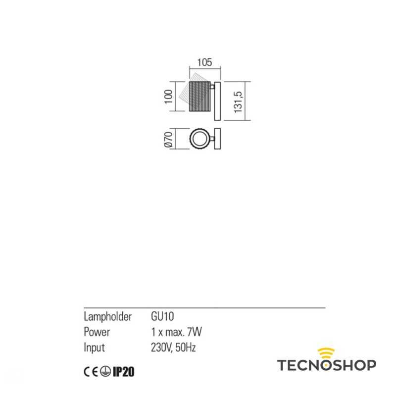 APPLIQUE ORIENTABILE “DELPHI” ORO OPACO 1xGU10 CON INTERRUTTORE - immagine 2