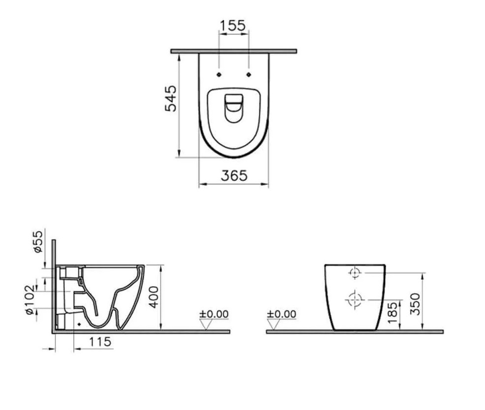 VASO WC A TERRA FILO PARETE IN CERAMICA BIANCA SERIE SENTO SENZA BRIDA - immagine 2