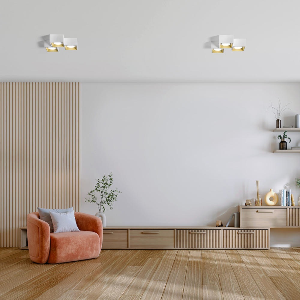 SFORZIN PLAFONIERA SOFFITTO NASSO IN GESSO 3xGX53 INTERNO OTTONE - immagine 4