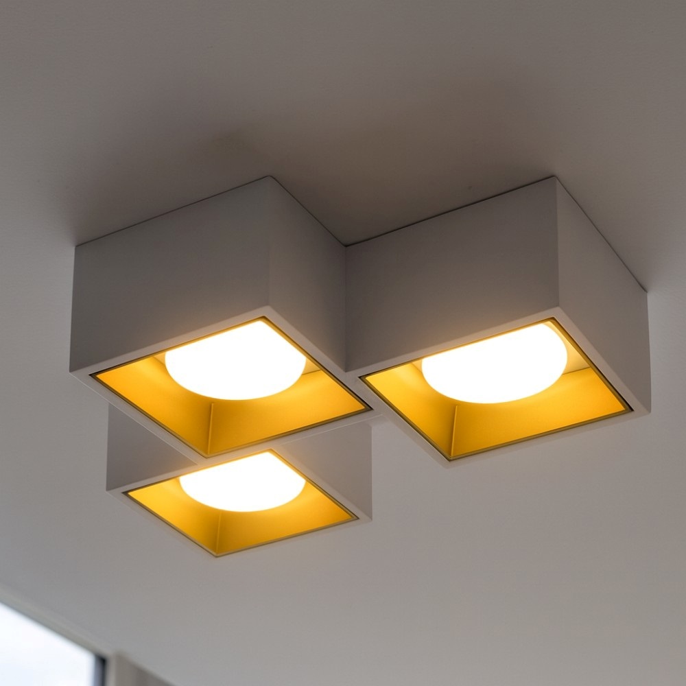 SFORZIN PLAFONIERA SOFFITTO NASSO IN GESSO 3xGX53 INTERNO OTTONE - immagine 2