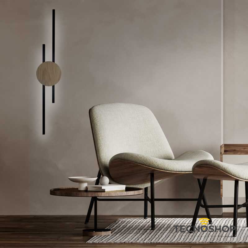 TK LIGHTING APPLIQUE LED JAVA 28W 3000K NERO E LEGNO - immagine 2