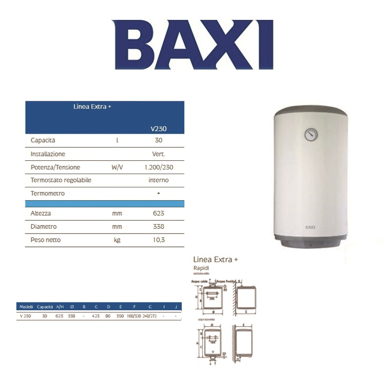 BAXI SCALDABAGNO ELETTRICO DA 30LT VERTICALE - immagine 2