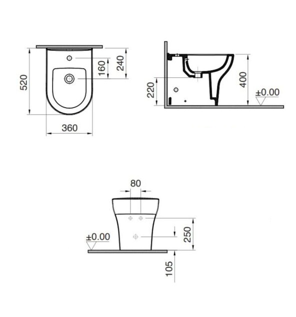 BIDET A TERRA FILO PARETE IN CERAMICA BIANCA SERIE ZENTRUM - immagine 4