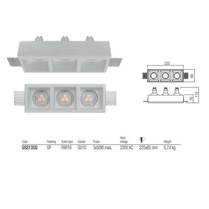 REDO "XGESS" MINI FARETTO 3 LUCI RASO SOFFITTO GU10 225X85 MM - immagine 2
