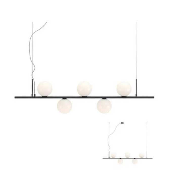 REDO SOSPENSIONE "TALIS" IN METALLO NERO ORACO E VETRO SOFFIATO BIANCO 5xE14 - immagine 3