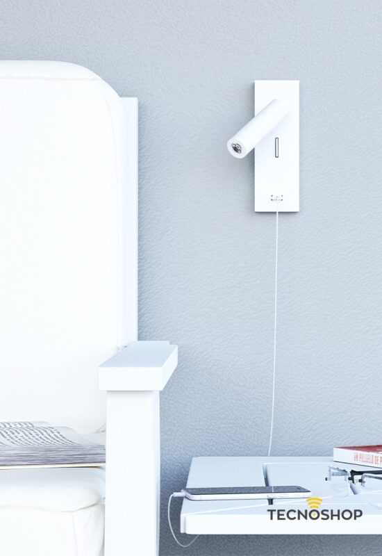 BENEITO APPLIQUE LED "PURE" 4W 2700K 30° + CARICABATTERIE USB - BIANCO - immagine 2