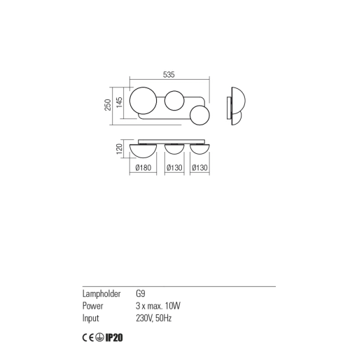 REDO APPLIQUE MOD. LUMIEN 3XG9 ORO OPACO - immagine 2