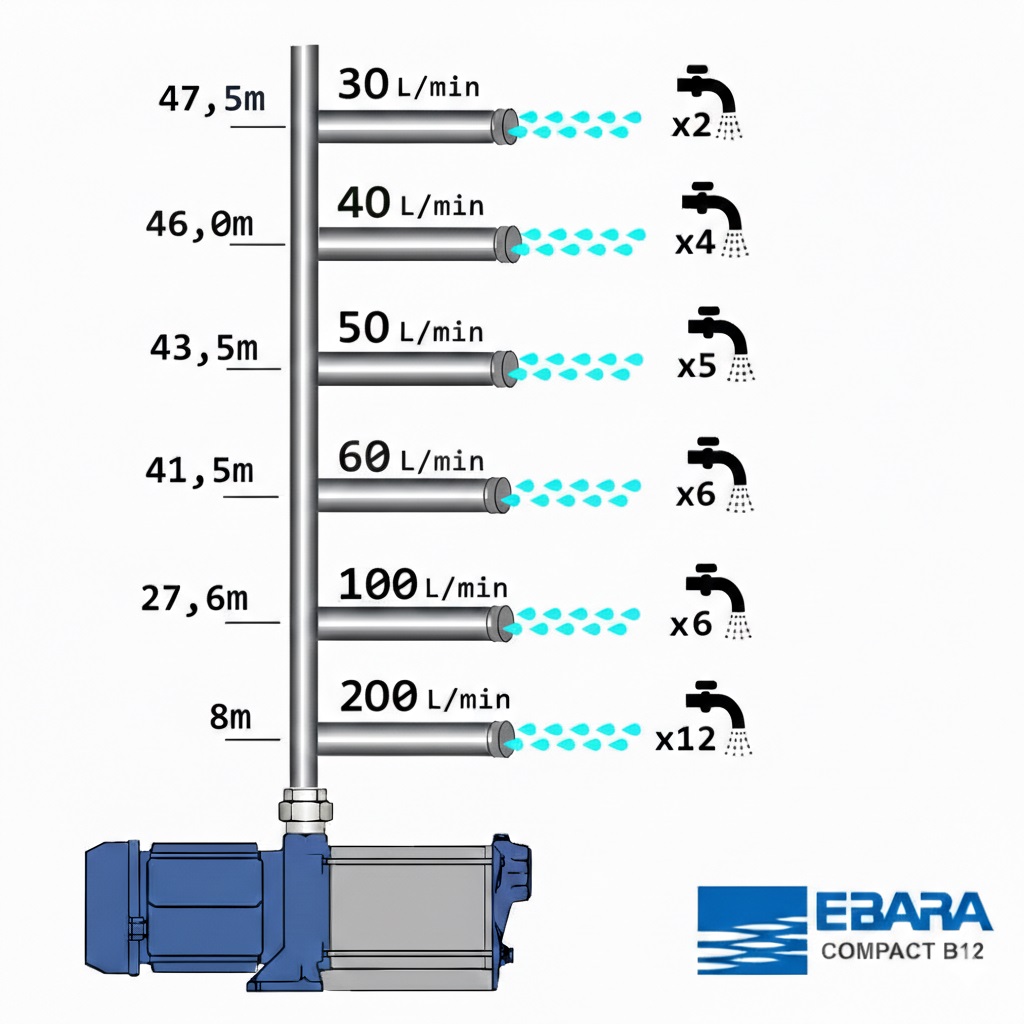 EBARA POMPA CENTRIFUGA MULTISTADIO TRIFASE COMPACT B/12 DA 1,2HP - immagine 3