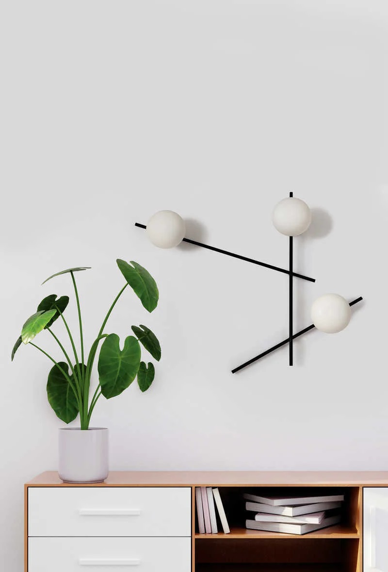 MILOOX APPLIQUE MIKADO 3xG9 CON SFERE OPALI E STRUTTURA NERA - immagine 2