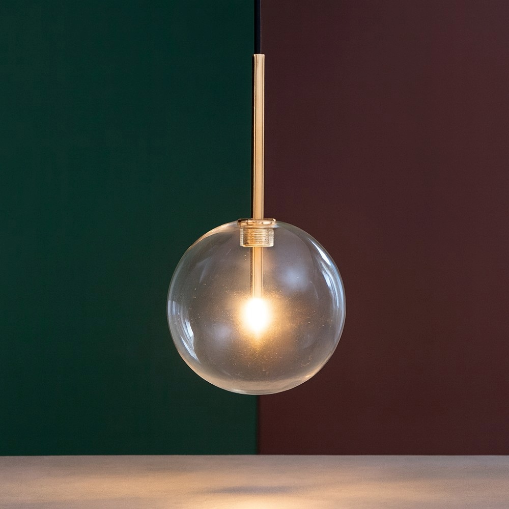 IDEAL LUX SOSPENSIONE "EQUINOXE" 1xG4 D.20cm OTTONE E VETRO SOFFIATO TRASPARENTE - immagine 2