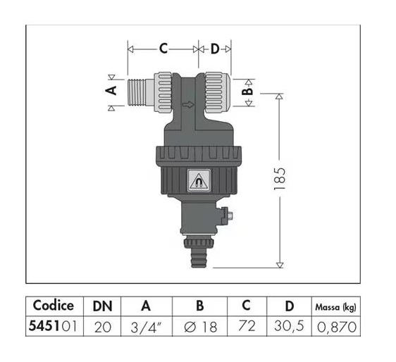 CALEFFI DEFANGATORE MAGNETICO SERIE 5451 SOTTO CALDAIA 3/4” M - Ø 18mm - immagine 3