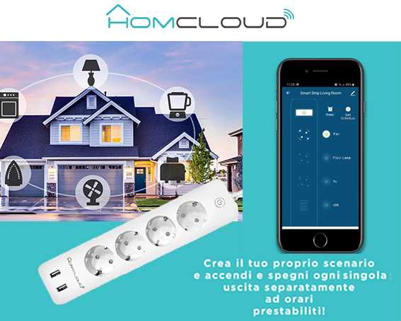 HOMCLOUD MULTIPRESA WI-FI 16A CON 4 SCHUKO+ 2 USB - immagine 3