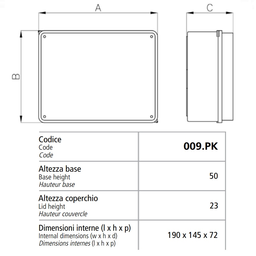 MARLANVIL CASSETTA PARETI LISCE CON COPERCHIO TRASPARENTE 190x156 mm - immagine 3