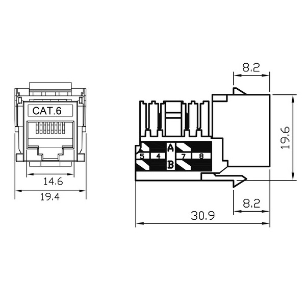 LIFE PRESA MODULARE KEYSTONE PLUG RJ45 8P/8C CAT6 DA PANNELLO - immagine 2