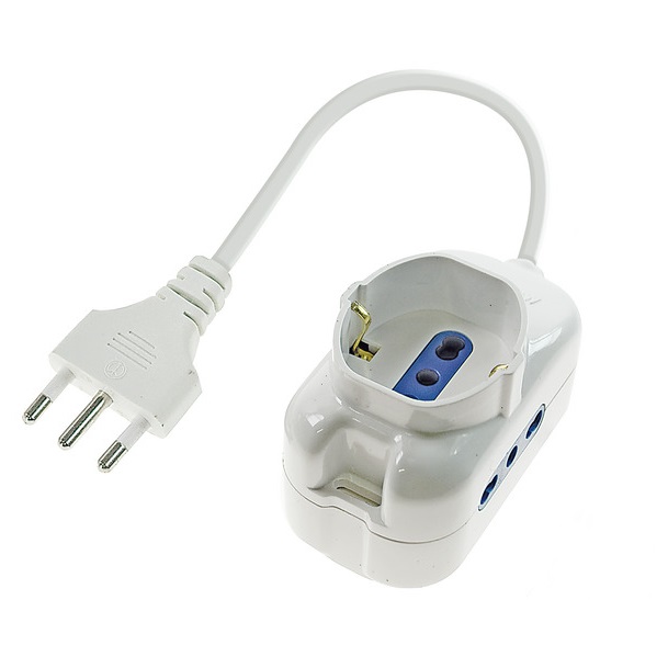 LIFE MULTIPRESA BIANCA 1 PRESA SCHUKO + 2 PRESE BIVALENTI 16A 2500W CAVO 1,3M